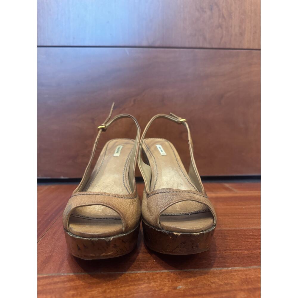 Miu Miu Leather Slingback Peep Toe Platform Wedge Sandals Womens EU 36.5 US 6.5